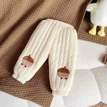 Зимние детские хлопковые брюки с эластичной резинкой на талии, теплые повседневные брюки из бархата Baby Plus, модные и симпатичные пуховые брюки 130 бежевый