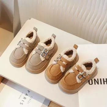 Зимние детские кроссовки, теплая модная обувь для девочек, классические универсальные мужские кроссовки, простая повседневная обувь на толстой подошве, толстая хлопковая обувь 26insole15.9cm коричневый