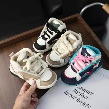 Зимние детские кроссовки, теплые плюшевые повседневные хлопковые туфли для девочек, модные универсальные детские школьные кроссовки для бега и спорта для мальчиков, новые 26