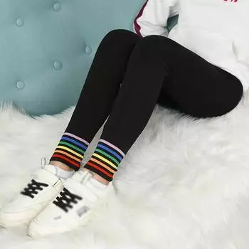 Зимние детские леггинсы на флисовой подкладке для девочек, нижние брюки, милые полосатые детские брюки-подростки с базовым слоем, термоколготки, узкие брюки, От 3 до 13 лет 150