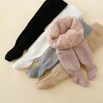 Зимние детские леггинсы с подкладкой из флиса в полоску для младенцев и девочек, толстые теплые хлопковые колготки для малышей, сохраняющие тепло 13-24Month(S) чёрный