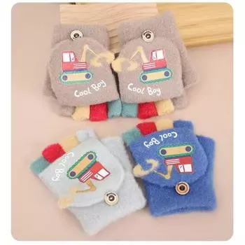 Зимние детские милые перчатки Digger Half-finger Flip вязаные плюшевые утепленные перчатки для студентов и студентов мужского и женского пола осенние полувязаные перчатки One size