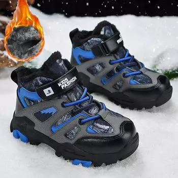 Зимние детские модные повседневные зимние ботинки большого размера из хлопка, теплые уличные зимние ботинки Wolf Claw, хлопковая обувь 31 синий