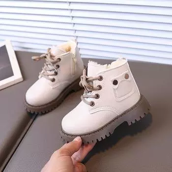 Зимние детские одинарные ботинки 2024 года, модные ботинки Martin, утолщенные детские ботильоны 21 чёрный