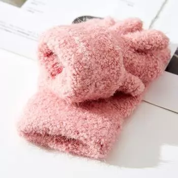 Зимние детские однотонные теплые вязаные флисовые перчатки детские пятипалые конфетного цвета простые one size fits all