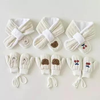 Зимние детские перчатки, шарф, 2 шт., утепленные детские варежки с изображением медведя и кролика, детские шарфы-перчатки для девочек и мальчиков 2–6 лет Bear Set