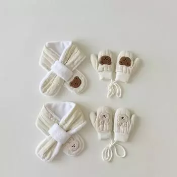 Зимние детские перчатки, шарф, 2 шт., утепленные детские варежки с изображением медведя и кролика, детские шарфы-перчатки для девочек и мальчиков 1–4 года