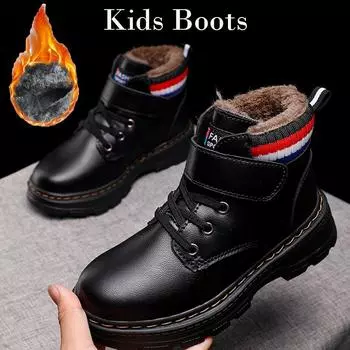 Зимние детские плюс бархатные ботинки для мальчиков. Хлопчатобумажная обувь в больших зимних сапогах. 28 чёрный/красный