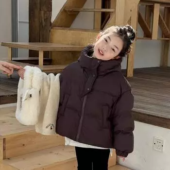 Зимние детские пуховики для девочек, теплые, толстые, однотонные, с высоким воротом, детские куртки для девочек, парки для девочек 2-10 лет, наряды 150 чёрный