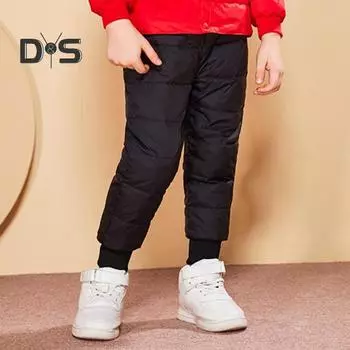 Зимние детские пуховые штаны, ветрозащитные, теплые, с эластичной резинкой на талии, с резинкой на щиколотке, хлопковые брюки, однотонные, термоштаны для активного отдыха на свежем воздухе 100cm чёрный
