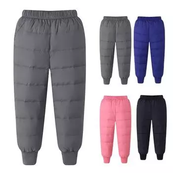 Зимние детские пуховые штаны, ветрозащитные, теплые, с эластичной резинкой на талии, с резинкой на щиколотке, хлопковые брюки, однотонные, термоштаны для активного отдыха на свежем воздухе 100cm розовый