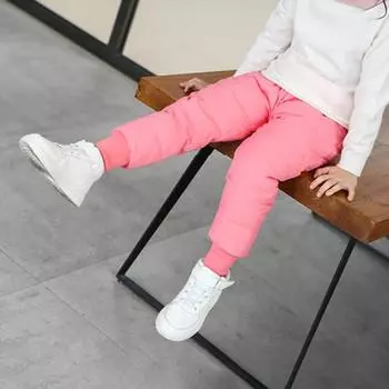 Зимние детские пуховые штаны, ветрозащитные, теплые, с эластичной резинкой на талии, с резинкой на щиколотках, хлопковые брюки, однотонные 110cm розовый