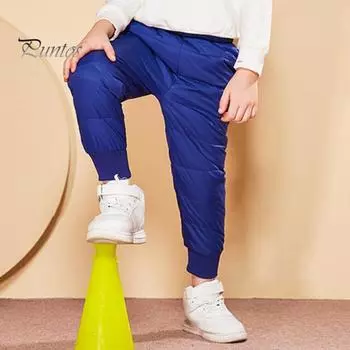 Зимние детские пуховые штаны, ветрозащитные, теплые, с эластичной резинкой на талии, с резинкой на щиколотке, хлопковые брюки, однотонные, термоштаны для активного отдыха на свежем воздухе 150 cm серый