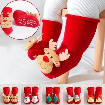Зимние детские рождественские носки, детские утолщенные хлопковые носки, милые праздничные носки Санта-Клауса S