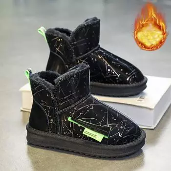 Зимние детские сапоги больших размеров, модные, плюшевые, толстые, теплые, высокие, хлопковые сапоги, сапоги на средней подошве, модные сапоги, зимние сапоги 26 чёрный