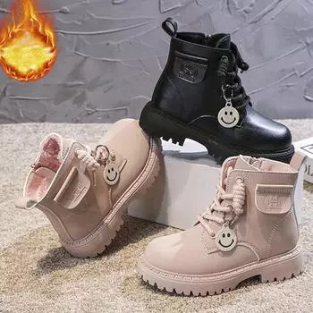 Зимние детские сапоги из бархата и хлопка, теплые и модные, повседневные, высокие, хлопковые сапоги, сапоги средней высоты, модные сапоги 27-38 27 чёрный