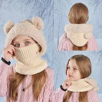 Зимние детские шапки, симпатичная маска медведя, шарфы, цельная шапка, плюс бархатные теплые защитные шапки для ушей, модные детские аксессуары для отдыха на природе чёрный