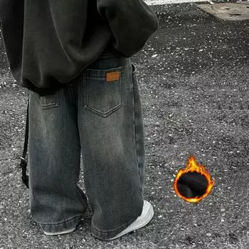 Зимние детские штаны Детская одежда Джинсы для мальчиков Подкладочные брюки Детские теплые повседневные детские джинсовые штаны 140cm синий