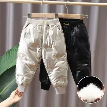 Зимние детские штаны для мальчиков на белом утином пуху, водонепроницаемые, не требующие стирки, зимние штаны для девочек, детские брюки для маленьких мальчиков 140cm чёрный