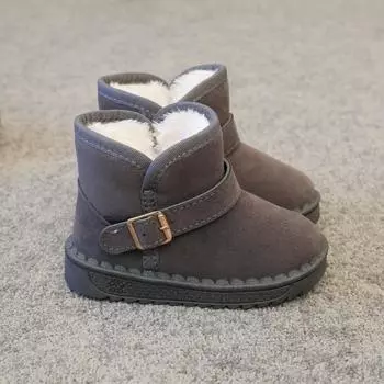 Зимние детские снегоступы, обувь для девочек, зимние сапоги для мальчиков, детские сапоги с плюшем и толстой хлопковой обувью 25 серый