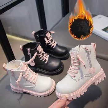 Зимние детские стильные толстые подошвы увеличивающие рост и мягкие теплые хлопковые туфли низкие короткие ботинки 26-37 26 чёрный