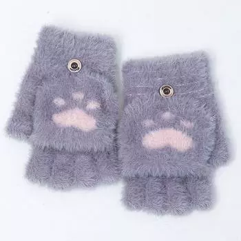 Зимние детские студенческие перчатки с полупальцами, утолщенные бархатные вязаные милые перчатки One size fits all бежевый