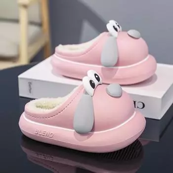 Зимние детские тапочки больших размеров, модные, плюшевые, толстые, теплые, на толстой подошве, хлопковые тапочки для дома и улицы 22-23 синий