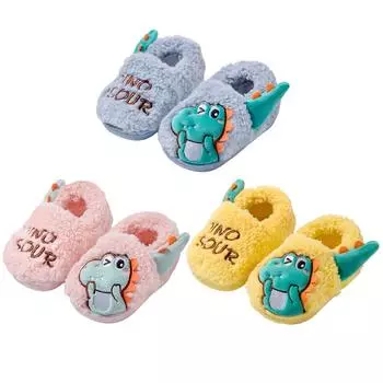 Зимние детские тапочки для мальчиков и девочек, домашняя детская замшевая обувь, теплые нескользящие домашние детские тапочки с рисунком динозавра, От 1 до 5,5 лет 13