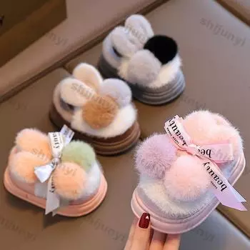 Зимние детские тапочки из хлопка 2024 года, зимние милые тапочки с героями мультфильмов для мальчиков и девочек, супер теплые, мягкие, нескользящие, удобные, хлопковые тапочки 22-23-Inner-14cm оранжевый