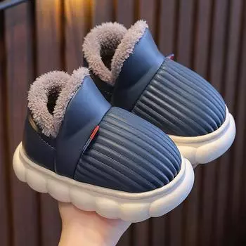 Зимние детские тапочки из хлопка и хлопковой ткани из ПУ бархата для мальчиков и девочек 24-25 розовый