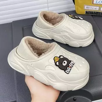 Зимние детские тапочки с рисунком для дома, обувь из хлопка для детей среднего и старшего возраста, детские тапочки из хлопка, водонепроницаемая хлопковая пакля, детская обувь из хлопка 30-31 бежевый