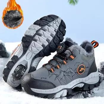 Зимние детские теплые походные ботинки Plus Velvet Outdoor, хлопковые ботинки, походные ботинки из хлопка, зимние ботинки 31-40 31 серый