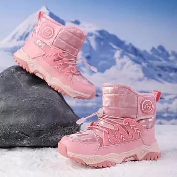 Зимние детские теплые зимние ботинки Зимние толстые хлопковые ботинки для мальчиков Водонепроницаемые нескользящие детские ботинки для девочек 32 розовый