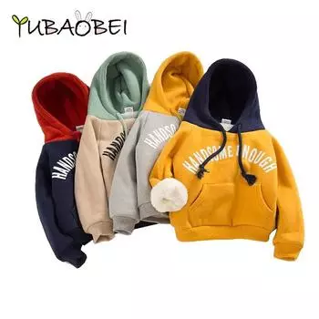 Зимние детские топы с капюшоном для девочек и мальчиков, толстовки с буквенным принтом, двухслойные, бархатные, плотные, повседневные, с капюшоном 120 серый