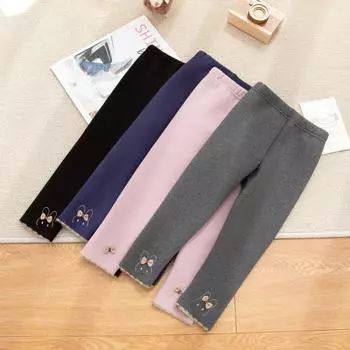 Зимние детские утепленные леггинсы на флисовой подкладке для маленьких девочек, нижние брюки с рисунком кролика, детские брюки с базовым слоем, термоколготки, узкие брюки, От 2 до 8 лет 120