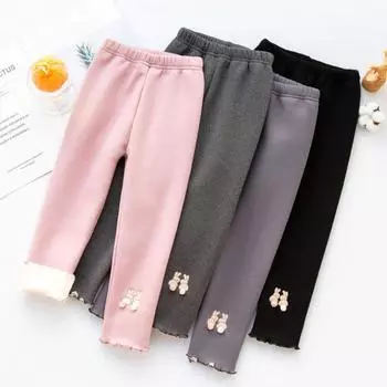 Зимние детские утепленные леггинсы с плюшевой подкладкой для маленьких девочек, нижние брюки, детские штаны с рисунком, флисовые термоколготки, узкие брюки, От 2 до 8 лет 140