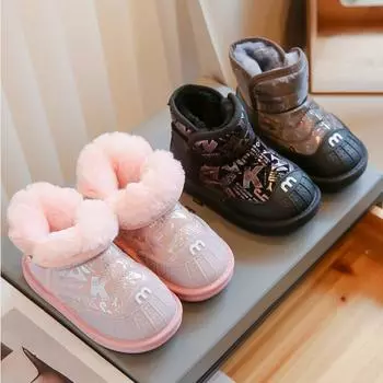 Зимние детские утепленные теплые зимние ботинки, теплая обувь для девочек, водонепроницаемые нескользящие модные уличные ботинки для мальчиков 26 серый