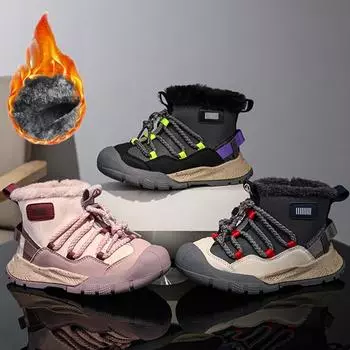 Зимние детские утолщенные детские ботинки нескользящие теплые средние зимние ботинки зимняя хлопковая обувь для мальчиков и девочек зимние ботинки 30 серый/синий