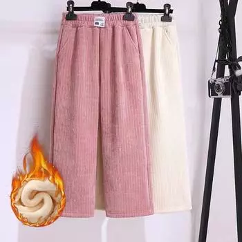 Зимние детские вельветовые прямые повседневные брюки для девочек, плотные теплые брюки, детские повседневные брюки 170 чёрный