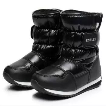 Зимние детские водонепроницаемые утепленные зимние сапоги, теплая хлопковая обувь 23 чёрный