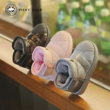 Зимние детские водонепроницаемые зимние ботинки 2024 года — модная повседневная обувь из хлопка для мальчиков и девочек 31 серебряный серый