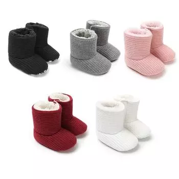 Зимние детские вязаные зимние сапоги для маленьких мальчиков и девочек, обувь на мягкой подошве, однотонные флисовые сапоги для первых ходунков для малышей с плюшевой подкладкой, От 0 до 18 месяцев 5/L