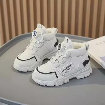 Зимние детские высокие зимние ботинки 2023 года с вращающимися пуговицами и дополнительным бархатным утеплителем Size 34 розовый