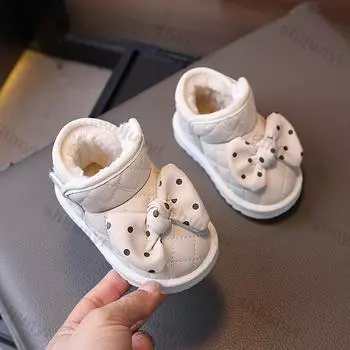 Зимние детские зимние ботинки 2025 г. Теплая плюшевая хлопковая обувь для детей от 1 до 6 лет Водонепроницаемая удобная мягкая подошва Нескользящая милая детская обувь 17inner12cm розовый