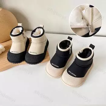 Зимние детские зимние ботинки для девочек и мальчиков, детская обувь, детские плюшевые ботинки, ветрозащитные водонепроницаемые детские хлопковые ботинки для улицы 33 белый