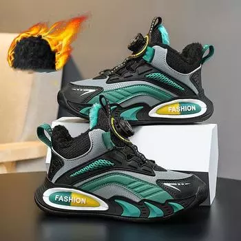 Зимние детские зимние ботинки для мальчиков и девочек, модная водонепроницаемая теплая обувь, детские толстые нескользящие зимние ботинки средней высоты 28 чёрный