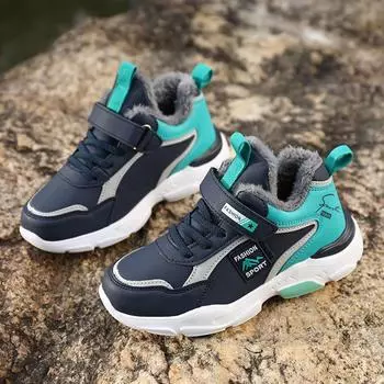 Зимние детские зимние ботинки для мальчиков и девочек, модная водонепроницаемая теплая обувь, детские толстые нескользящие зимние ботинки средней высоты 28 синий