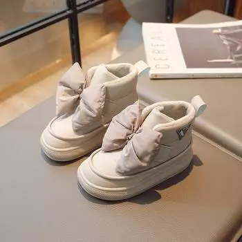 Зимние детские зимние сапоги для девочек, модные дизайнерские ботинки принцессы с большим галстуком-бабочкой, детская теплая обувь из плотного хлопка с застежкой на крючок 26 чёрный