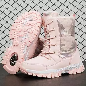 Зимние детские зимние сапоги для девочек, непромокаемая хлопковая обувь, толстые теплые нескользящие ботинки, повседневные детские сапоги-трубочки 31 розовый
