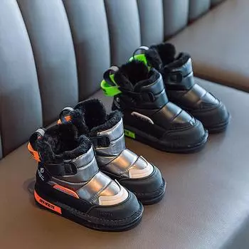 Зимние детские зимние сапоги. Сапоги для мальчиков и девочек. Теплые хлопковые ботинки с утолщенным бархатом. 27 коричневый